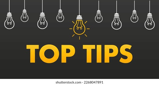 Top tips geometric message bubble with light bulb emblem. Banner design for business and advertising. Quick tips, tooltip, advice and idea for business and advertising. Vector illustration