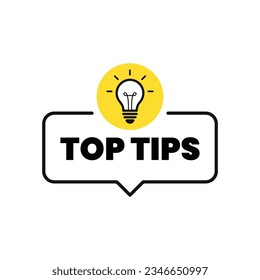 Top tips geometric message bubble with light bulb emblem. Vector illustration.