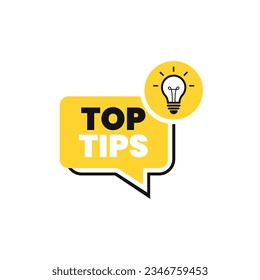 Top tips geometric message bubble with light bulb emblem. Vector illustration.