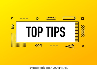 Top Tips, geometry banner on yellow background. Vector illustration.
