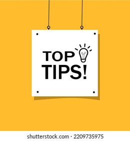 Top tips. Hanging banner poster. Education concept. Flat design.