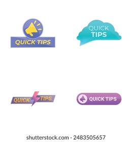 Top tips icons set cartoon vector. Quick tips badge, emblem, label and sticker. Helpful advice, solution