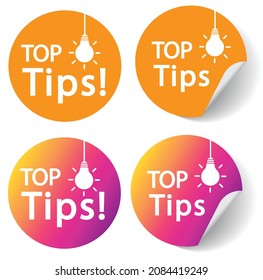 Top tips inscription in orange circle and gradient colors with white bulb