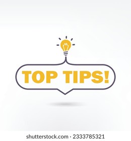 Top tips message with lightbulb icon. Education concept. Banner for business 