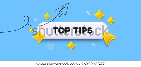 Top tips search bar. Share plane line icon. Top tips. Help assistance sign. Quiz quick tips symbol. Search button with 3d sparkles. Vector