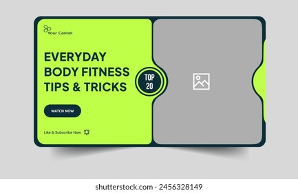 Top tips and tricks body fitness thumbnail banner design, unique workout and yoga training techniques cover banner design, fully editable vector eps 10 file format