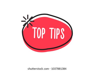 Top Tips Word On A Doodle Badge. Vector Icon Concept