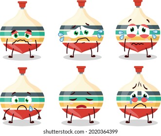 Top toy cartoon character with sad expression. Vector illustration