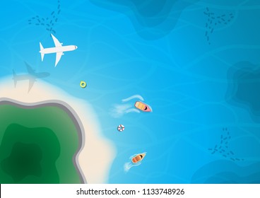 Top Tree Island View , Aerial View Vector