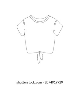 Top. T-shirt. One single line drawing isolated on white background. Beautiful hand-drawn design vector illustration. Publication about fashion