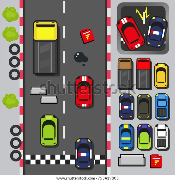 Top view 2D Game asset, Set of race car. Item for\
game design