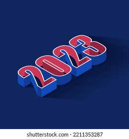 Top View Of 3D 2023 Number Against Blue Background.