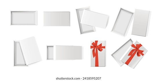 Vista Superior De Cajas Blancas De Cartón 3d Mockup Vector, Paquetes Realistas De Cierre Y Abierto, Caja De Regalo De Cartón, Paquete De Papel En Blanco