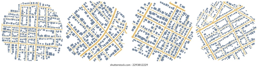 Top view, view from above. Abstract city maps, background. Fictional district plan. Quarter residential buildings. Vector, illustration isolated on white.