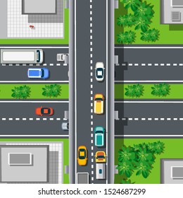 Top view from above on highway freeway cars urban landscape view urban infrastructure