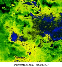 Top view of abstract landscape with lakes and vegetation, terrain background, hand painted watercolor texture, vector illustration
