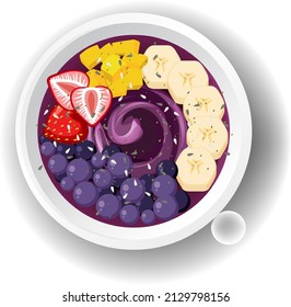 Top view Acai food bowl on white background  illustration