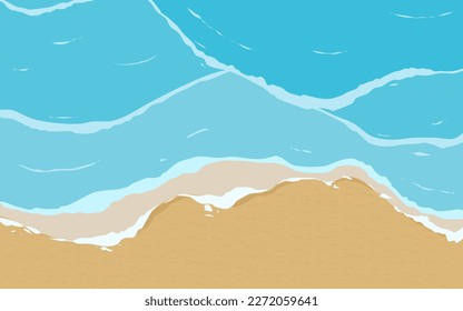 top view or aerial view illustration of blue sea with small waves and sandy beach