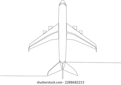 Vista superior del avión en el aire. Dibujo de una línea piloto y plano