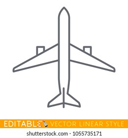 Top view airplane. Editable line sketch icon. Stock vector illustration.