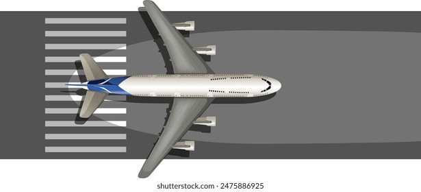 Top view of airplane on runway