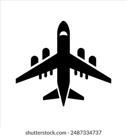 Top view airplane silhouette on white background. Airplane icon sign vector illustration design.