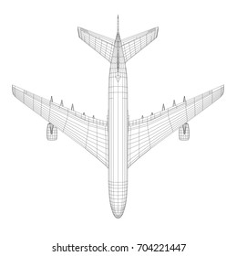 Top view of airplane in wire-frame style. EPS 10 vector format. Vector rendering of 3d