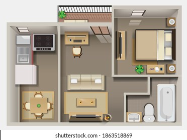 Top view apartment interior detailed plan