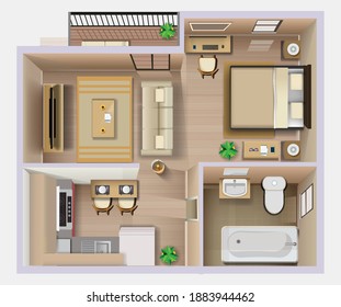 Top view apartment interior detailed plan