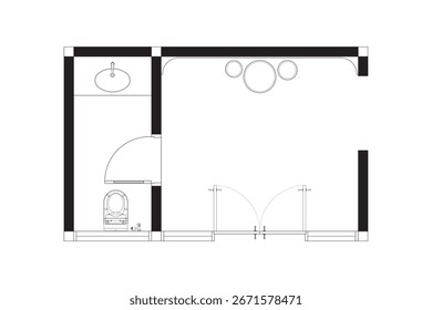 Top View Architectural Plan of a Foyer and a Half Bathroom. 13