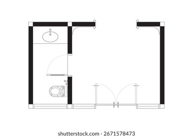Top View Architectural Plan of a Foyer and a Half Bathroom. 15