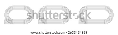 Top view athletic track field stadium with running lanes. Flat vector illustration isolated on white background.
