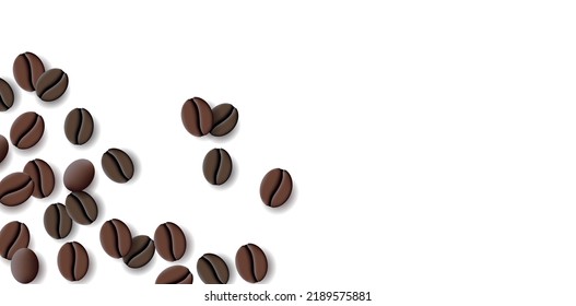 Top view background with coffee beans scattered. Vector illustration