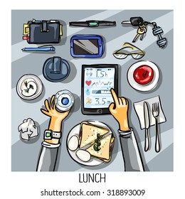 Top view background - person having lunch