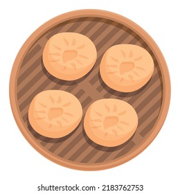 Top view baozi icon cartoon vector. Asian steam. Momo food