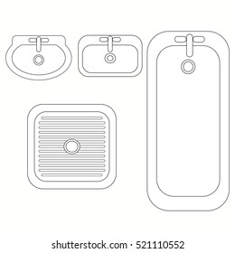 Top view, bathroom ,furniture symbols used in architecture plans icons set, graphic design elements.  