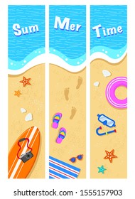 Top view of the beach with Accessories, vector wallpaper of beach.