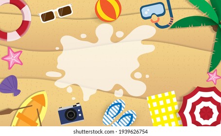 Top view beach background aerial view of summer.
 Vector illustration.