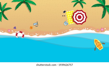 Top View Beach Background Aerial View Of Summer.
 Vector Illustration.