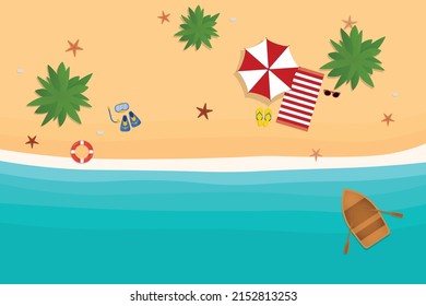 Top view beach background aerial view of summer. Vector illustration.