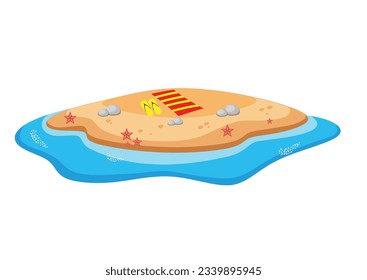 Top view of beach background, island, sandals, starfish and sea. aerial view of summer beach
