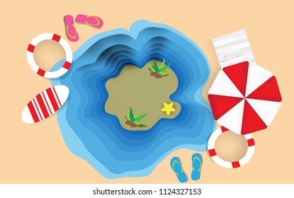 top view beach background in paper craft style