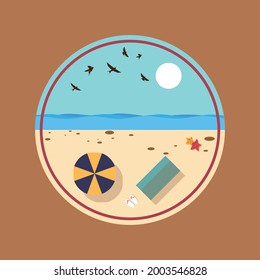 Top view beach background with umbrella