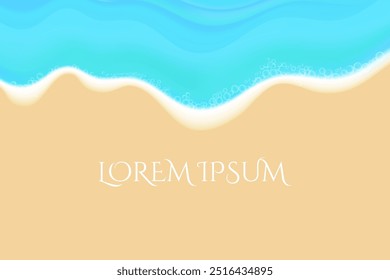 top view of beach with blue green sea and sand with empty text area