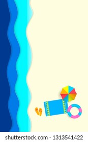 Top view of the beach. Blue ocean waves. Sunny beach. Vector illustration