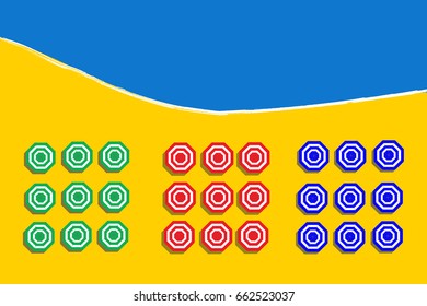 Top view of beach full of colorful parasols