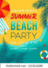 Top view of beach illustration design for banner, poster, flyer, postcard, party invitation card template.