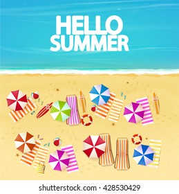 Top view of beach realistic vector illustration.