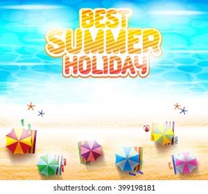 Top View of Beach Resort with Colorful Beach Umbrellas for the Best Summer Holiday Design in Vector Illustration
