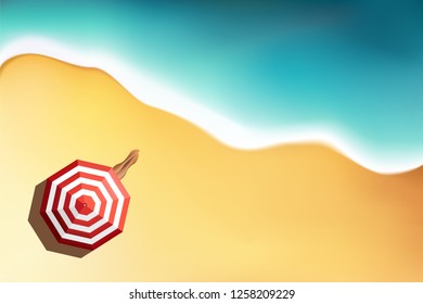 Top view of beach and sea background. Woman relaxing and sunbathing on the beach. Summer holidays vector illustration